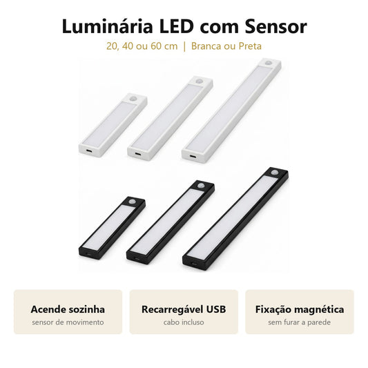 Luminária LED Inteligente com Sensor de Movimento — Sem Fio e Recarregável USB