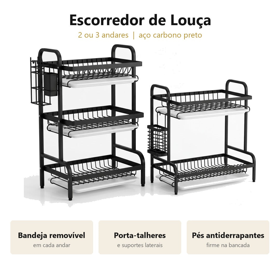 Escorredor de louça de 2 ou 3 andares em aço preto