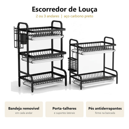 Escorredor de louça de 2 ou 3 andares em aço preto