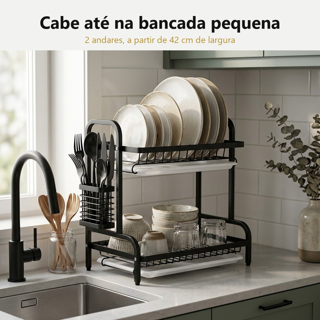 Escorredor de 2 andares em bancada pequena