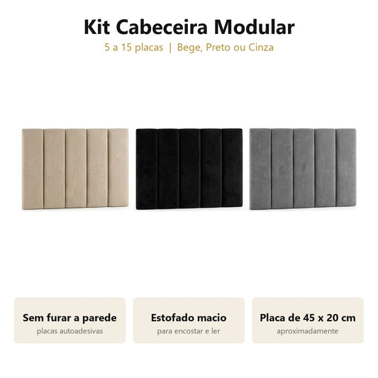 Kit Cabeceira Modular Estofada - Placas Adesivas para Cabeceira de Cama