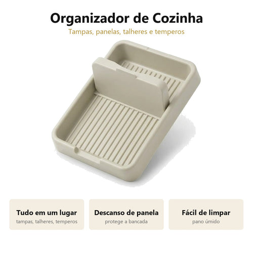 Organizador de Cozinha Multiuso - Suporte para Tampas, Panelas, Talheres e Temperos